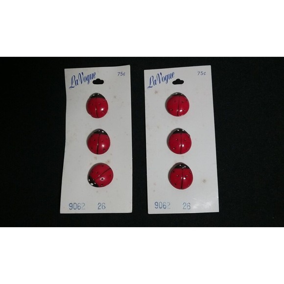 Vintage La Vogue Ladybug Shank Buttons set of 6 on Cards - Picture 1 of 6